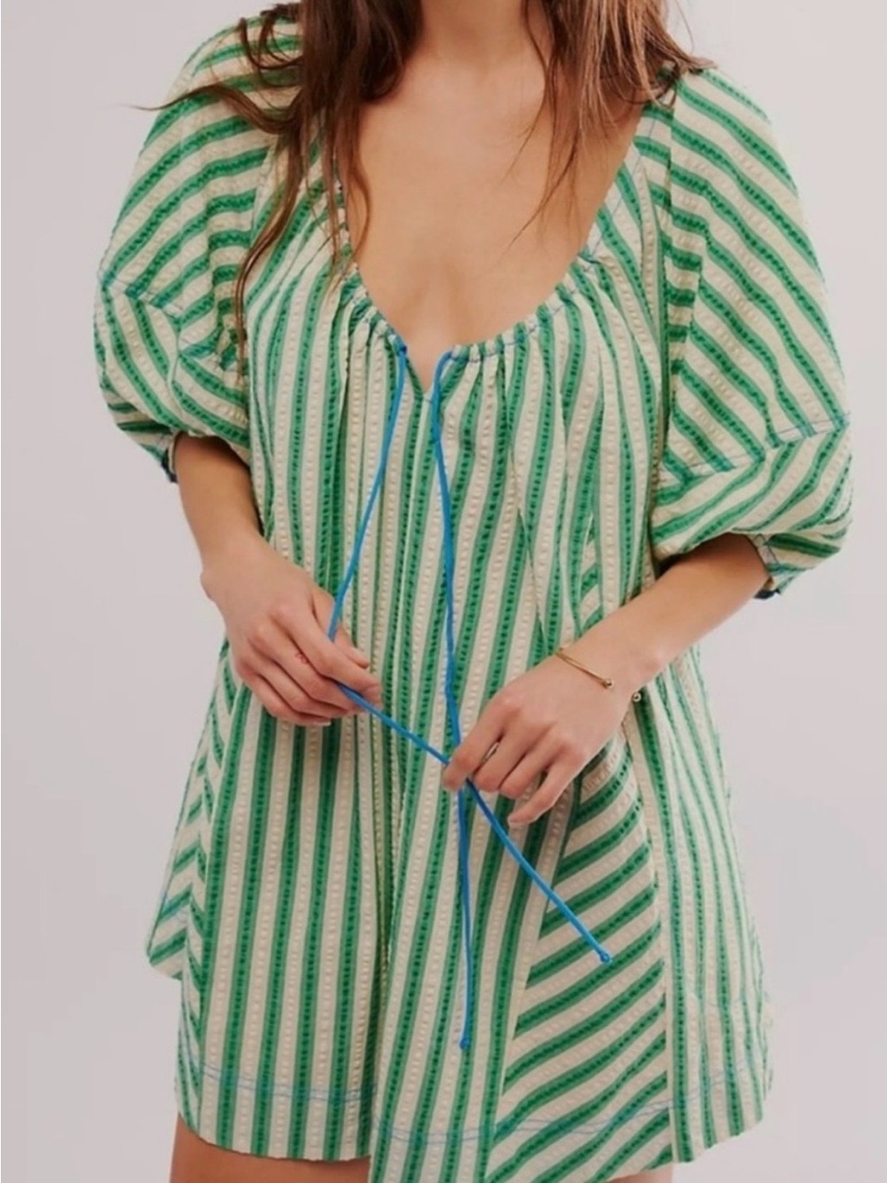 Green & White Striped Bop Around Romper